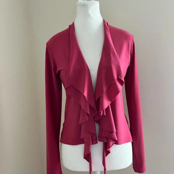 Sympli Raspberry Open-Front Ruffle Cardigan - Picture 5 of 9